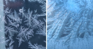 車のフロントガラスにつく氷の造形