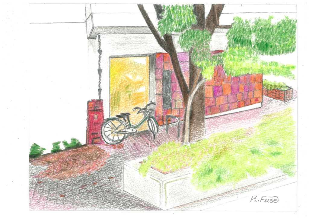 旅スケッチ　狐が黄金色の球を咥えているのが愉快で、この先の何かを予言しているよう