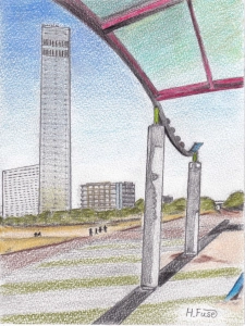 旅スケッチ　「千葉県立美術館」のミュージアムマーケットに行ってきた「千葉ポートタワー」周辺（千葉市）　