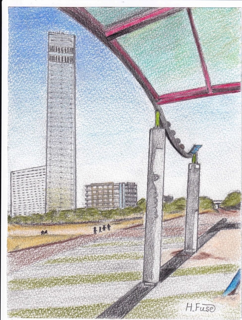 旅スケッチ　「千葉県立美術館」のミュージアムマーケットに行ってきた「千葉ポートタワー」周辺（千葉市）　