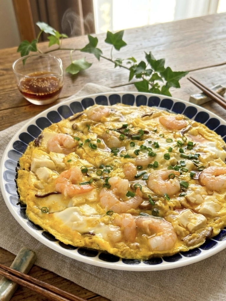 簡単！ヘルシー！豆腐とエビの卵とじ